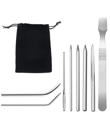 8 Pack Paracord FID Lacing Needles Sonku Stainless Steel Stitching Set with Smoothing Tool for Laces Strings Paracord Bracelet and Leather Weaving 8 Sizes-Silver