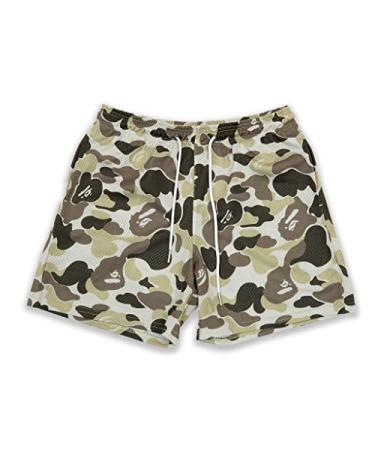 Happy Nostalgix Men's Graphic Print Shorts Mesh Basketball Athletic Workout Gym Shorts X-Large Desert Camo