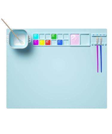 Silicone Craft Mat, 20"x16" Silicone Painting Mat with Cup, Nonstick Silicone Sheet for Resin Jewelry Casting, Creator Silicone Mat for Art, DIY, Drawing, Clay and Play Doh blue