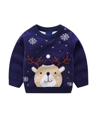 ESHOO Baby Boys Girls Christmas Deer Print Knitwear Pullover Sweater Boys Girls Xmas Jumper 5-6 Years Kids-blue