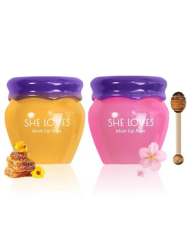 2PCS Lip Mask Overnight, Honey&Sakura Day and Night Repair Lip Sleeping Masks Honey Lip Balm, Fade Lip Lines Bee Balm Lip Balm, Hydrating &Prevention Dry and Crack Lip Scrubs Exfoliator