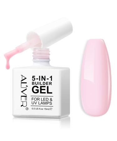 Builder Gel 5 in 1 Nail Builder Gel Builder Gel and Base Gel Strengthener Gel Clear Builder Gel Color in a Bottle 15ml For Nail Art Decoration Professional Manicure Repair (Pink)