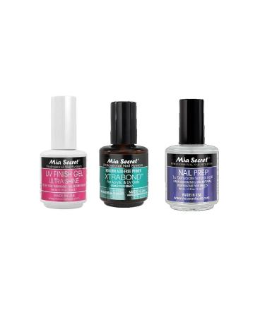 MIA SECRET - 3pc. UV Finish Gel Ultra Shine (0.5oz), Xtrabond Primer (0.5oz), and Nail Prep (0.5oz)