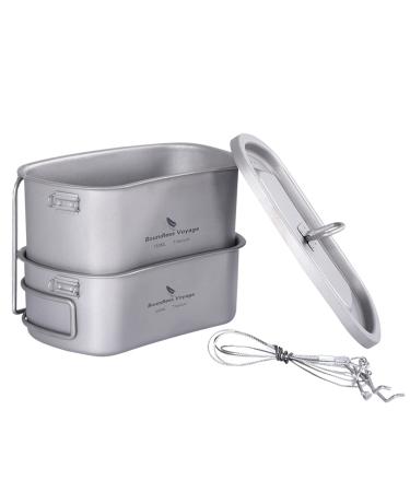 Boundless Voyage Titanium Canteen Mess Kit with Lid and Folding Handle Ultralight Portable Bowl Pot Cup Mug for Outdoor Camping Hiking Backpacking Ti15158C (750ml+400ml)
