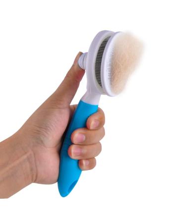 ShipeeKin Effective Grooming Dog/Cat Brush Detangling Comb for Dogs and Long-haired Cat with Cleaning Button against Knotted Hair Self Cleaning Brush for Pets with Medium and Long Hair L9-blue