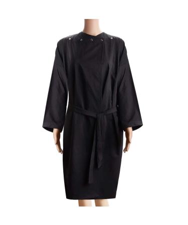 Noverlife Spa Massage Kimono Client Robe, Water Chemical Proof Salon Bathrobe Client Wrap, Lightweight Black Smock Gown Beach Robe for Beauty Treatments Hairdressing Makeup Gown Black - 3/4 Sleeves