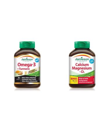 Jamieson No Fishy Aftertaste Omega-3 and Turmeric & Calcium Magnesium and Vitamin D3 SUPPLEMENT + SUPPLEMENT 064642026743