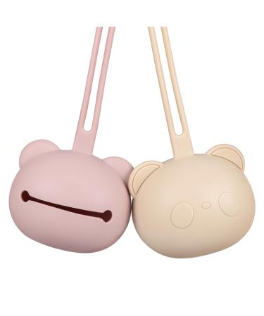 Airfish silicone pacifier box 2 pack BPA-free baby bear pacifier bag silicone shell for baby travel slider pacifier storage box pacifier holder for girls young beige and pink