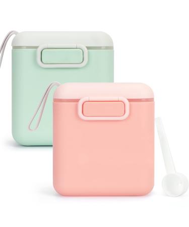 Toplive 2PCS Baby Milk Powder Dispenser 400ml+400ml Formula Milk Powder Dispenser Pot Airtight Milk Powder Container with Sealed Silicone Ring Cover Leveler and Spoon for Outdoor Travel Feeding
