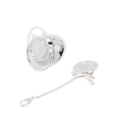 Baby pacifier clip set pollutant-free ergonomic design DIY photo fotode stylish glittering baby pacifier for photography (silver M)