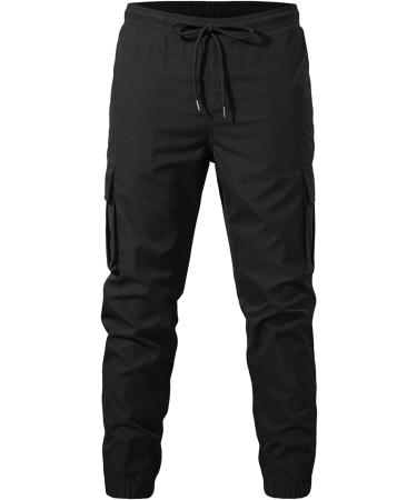 Elegancity Men's Cargo Trousers - Casual Work Pants with Drawstring Waist | Regular Fit Sweatpants with Pockets (Size 38-46) - 34 A-Black - Buy Online on SooperMarket.com