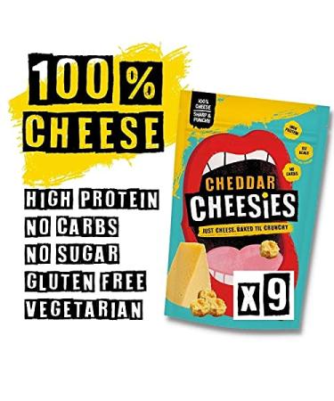 CHEESIES Cheddar Crunchy Cheese Keto Snack 100% Cheese Sugar Free Gluten Free No Carb High Protein Vegetarian | 2.1oz (Pack of 9) - Buy Online on SooperMarket.com