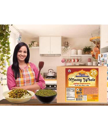 Rani Moong Whole (Ideal for Cooking & Sprouting Whole Mung Beans with Skin) Lentils Indian 400oz (25lbs) 11.36kg Bulk Box All Natural | Gluten Friendly | Non-GMO | Vegan | Indian Origin - Buy Online on SooperMarket.com