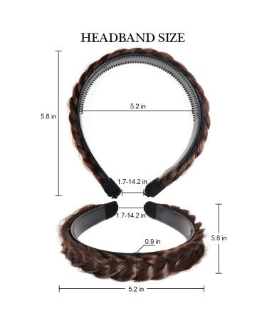 VUKU Fluffy 2 Strands Synthetic Hair Braid Headband - Brown | Wide Non-Slip Twist Braided Headband for Girls and Women - Buy Online on SooperMarket.com