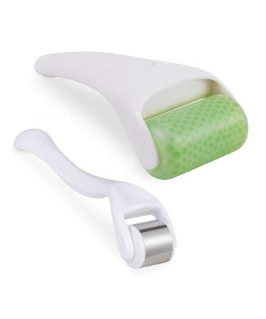 URYOUTH Ice Roller 2 Kits for Face & Eye Cryotherapy Facial Roller Relaxation for Wrinkles Puffiness Skin Care Products (GREEN SILVER)
