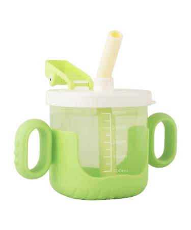 nohlerlife Baby Training Cup with Lid and Straw Free-Flow Cup Transition Sippy Cup and Open Cup with Handles Spill-Proof Leak-Proof Soft Silicone Spout Cup 300ml (Green)