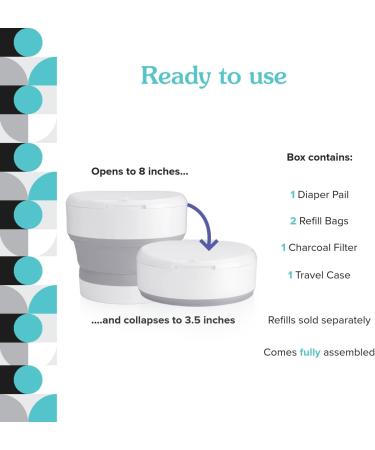 PurePail Go Portable Diaper Pail White Superior Odor Control with No Added Fragrance Collapses for On-the-Go Compact & Space-Saving Go Pail - Buy Online on SooperMarket.com