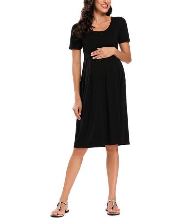 Love2Mi Maternity Dress XL Black - Short-Sleeve A-Line Midi Pregnant Dress - Buy Online on SooperMarket.com