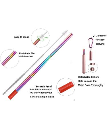 Chargenyang 2 Pack Telescopic Reusable Straw Collapsible Stainless Steel Straws Portable Metal Drinking Straws with Aluminum Key-Ring Case & Cleaning Brush for Travel Home Work.(Black and Rose Gold) - Buy Online on SooperMarket.com