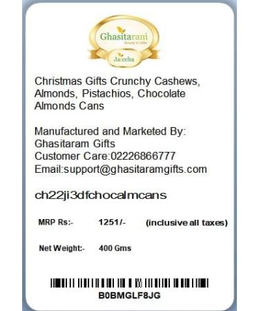 Jaiccha Ghasitaram Christmas Gifts Crunchy Cashews Almonds Pistachios Chocolate Almonds Cans Cashews Almonds Pista Choco Almonds Cans Cap - Buy Online on SooperMarket.com
