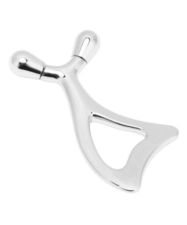 Face massage device with a round edge of spoon tail comfortable massage device portable manual metal massage device for the massage of Gua Sha (silver)