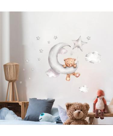 Cute Bears and Night Sky Wall Stickers for Kids' Room Decor - Moon, Stars, Clouds - Nursery Wall Decals - Buy Online on SooperMarket.com