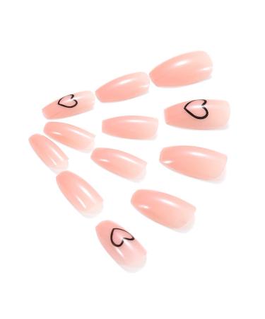 Brishow Pink Heart French Short Press-On Nails | 24 Ballerina Acrylic Artificial Nails for Women & Girls - Perfect for Every Occasion - Buy Online on SooperMarket.com