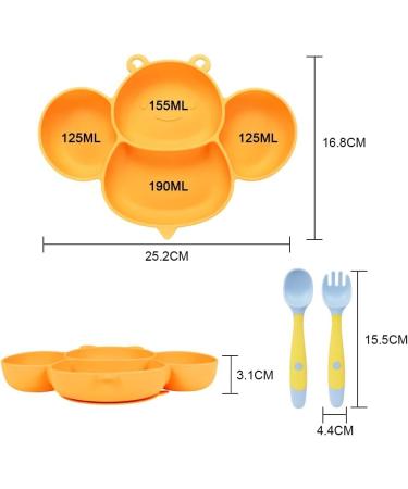 Vicloon Baby Suction Plate Set with Bendable Fork & Spoon - Yellow Bee | Non-Slip Silicone Divided Plate for Self Feeding | BPA-Free & FDA Approved | Dishwasher Safe - Buy Online on SooperMarket.com