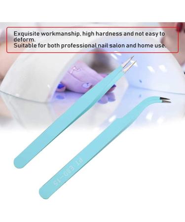 Stainless Steel Nail Art Tweezers Anti Static Straight Curved Head Accurate Manicure Picking Rhinestone Metal Accessory Pick Up Durable and Exquisite (Blue) - Buy Online on SooperMarket.com