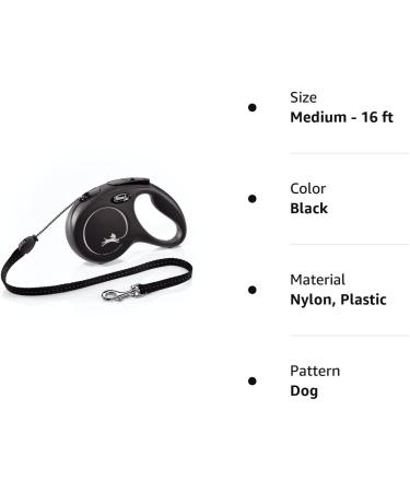 Buy Flexi Classic Retractable Dog Leash - Ergonomic Durable Tangle-Free for Dogs Up to 20 kg - 4.8 m | Size M Black - Buy Online on SooperMarket.com