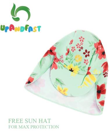 UPF 50+ Light Green Baby Girl One Piece Swimwear Suit with Sun Hat 9-12 Months - Buy Online on SooperMarket.com