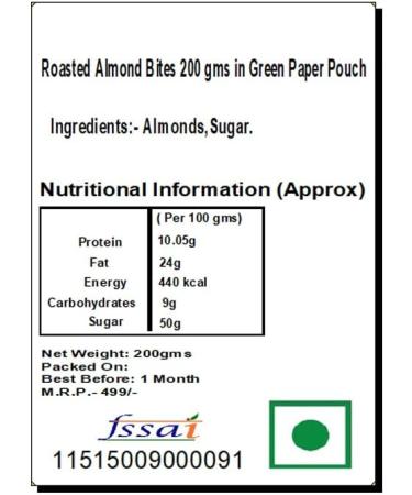 Jaiccha Ghasitaram Roasted Almond Bites 200 GMS in Green Paper Pouch - Buy Online on SooperMarket.com