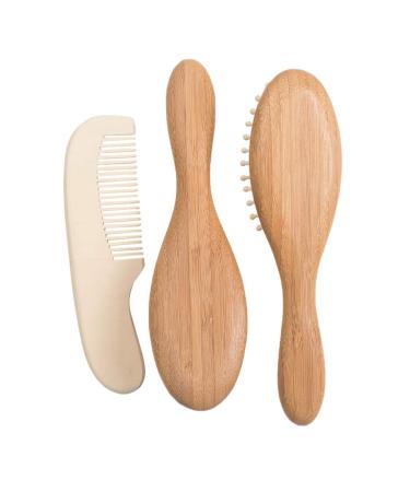 Milisten 3PCS Wooden Baby Hair Brush & Comb Set - Natural Goat Bristles - Gentle Hair Cleaning for Newborns and Toddlers - Registry Gift - Buy Online on SooperMarket.com