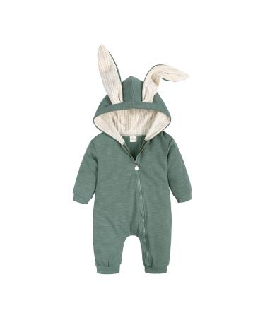 Kids Tales Newborn Baby Winter Warm Outfits Cute Rabbit Ear Hooded Zipper Romper 6-9 Months #01 Color 03