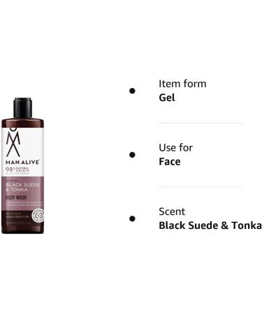 MAN ALIVE Black Suede & Tonka Shower Gel for Men 500ml - Vegan, SLS Free Formula - Ideal Men's Grooming Gift - Masculine Scent - Body & Face Wash - Buy Online on SooperMarket.com