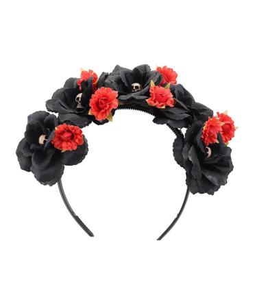minkissy Day Of The Dead Headband Mexican Flower Skull Crown Hair Hoop Cosplay Party Headwear Halloween Headpiece Costume for Women Girls Ladies