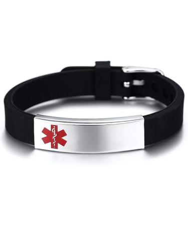 HEABY Black Medical Alert Bracelet - Custom Engraved, Adjustable for Men & Women - Buy Online on SooperMarket.com