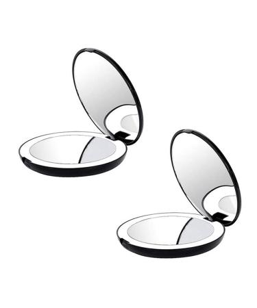 2X Portable Folding Mirror with LED Light 10X Magnifying Glass 12 Lamp Bead Mini Mirror Black