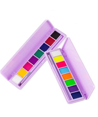 paminify 2 Packs Water Activated Eyeliner Palette UV Glow Eye Liner Graphic Eyeliner Fluorescent Black White Body Paint Neon Colored Makeup Matte Retro Hydra Liner 16 Colors