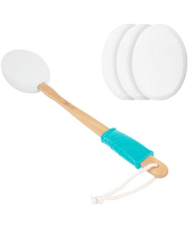 Vive Lotion Applicator for Your Back (4 Pads) - Long Reach Handle with Sponge for Easy Self Application of Shower Bath Body Wash Brush Skin Cream Suntan Tanning Aloe - Men Women