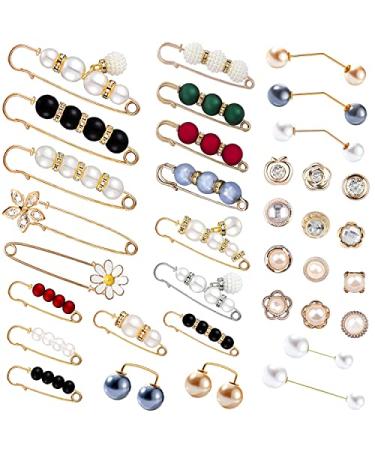 35 Pcs Pearl Brooch  Sweater Shawl Hat Clip Neckline Pins Double Faux Pearl Brooches for Women Girls Fashion Cover Up Buttons Clothing Dresses Decoration Accessories Pant Waist Tightener Safety Pins