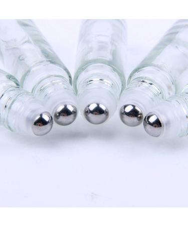 ConStore 5pcs Clear Glass Roller Bottles 10ml - Refillable Essential Oil Bottles with Bamboo Lid & Stainless Steel Rollers - Buy Online on SooperMarket.com