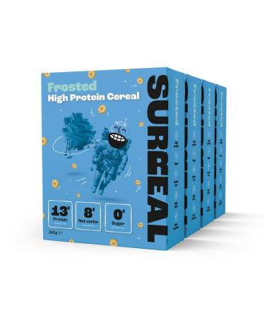 Surreal Frosted High Protein Cereal - Low Sugar- Healthy Plant Based Cereal - High in Fibre - Low Carb - Gluten Free - Vegan - 12g of Protein 0g of Sugar - 240g per Box - 4 Pack (4 x Frosted)