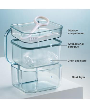 Three Layers Denture Box with Strainer Denture Box for Soaking Dentures and Storage Mouthguards Clear Dentures Braces Case for Daily Travel Cleaning(Blue) - Buy Online on SooperMarket.com