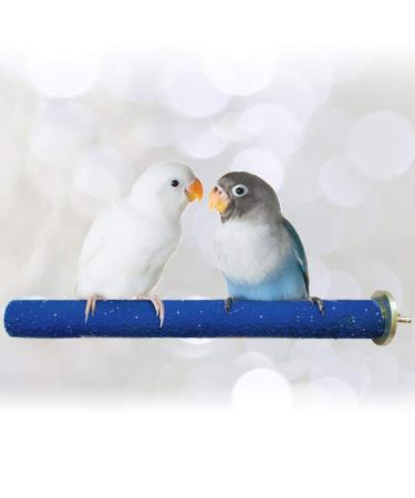 SunGrow Wooden Bird Perch, Naturally Keeps Pet Bird Nails Trim and Beaks Smooth, Quartz Sand Covered Wood, Perfect Length for Cockatiels, Parakeets, Lovebirds, Finches 11.8 Inches Blue