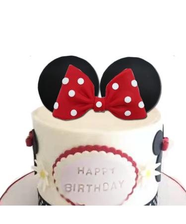 Minnie Mouse Cake Topper Bow and Ears for Birthday (Red)