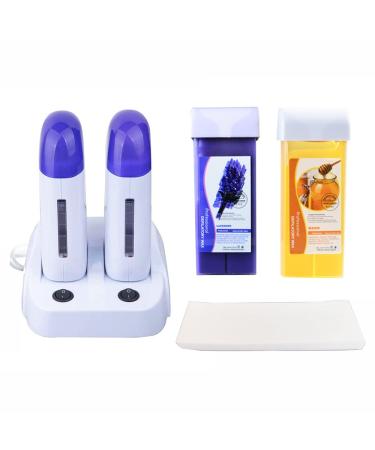 Nynelly Roll on Wax Warmer Kit Wax Roller Kit for Hair Removal, Double Depilatory Wax Cartridge Wax Heater with Heater Base for Hair leg,Armpit,Bikini (Wax Heater 1 ,Depilation Wax 2, Strips 20) Double-Waxing Kit