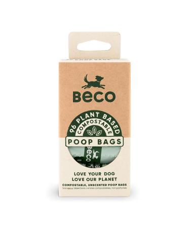 Beco Home Compostable Poop Bags | 96 Bags 8 Rolls Of 12 | Unscented | Dispenser Compatible Dog Poo Bags Beige / Cream Refill Rolls 12 count (Pack of 8)