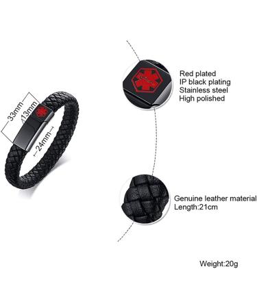 Personalized Emergency Medical Alert ID Cuff Bracelet (DNR) with Free Engraving - Men's & Women's Magnetic Clasp Leather Bracelet - Buy Online on SooperMarket.com