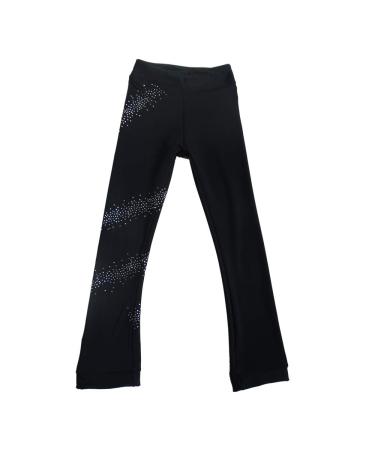 Women Girls Ice Figure Skating Practice Long Pants Premium Warm Tights Trousers Rhinestones Child Skating Leggings Black 12-14 Years
